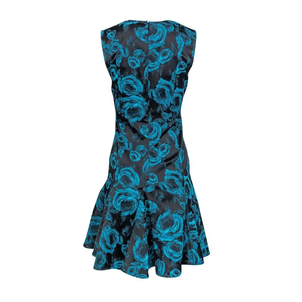 Twilley Atelier - Black & Teal Rose Printed Dress Sz 4